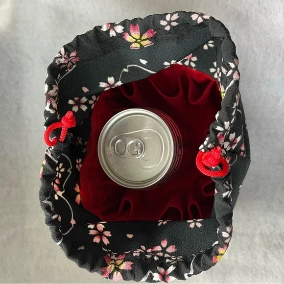 CHERRY BLOSSOM Drawstring Cosmetic Bag Denim Blue Pink Sakura - Picture 7 of 10